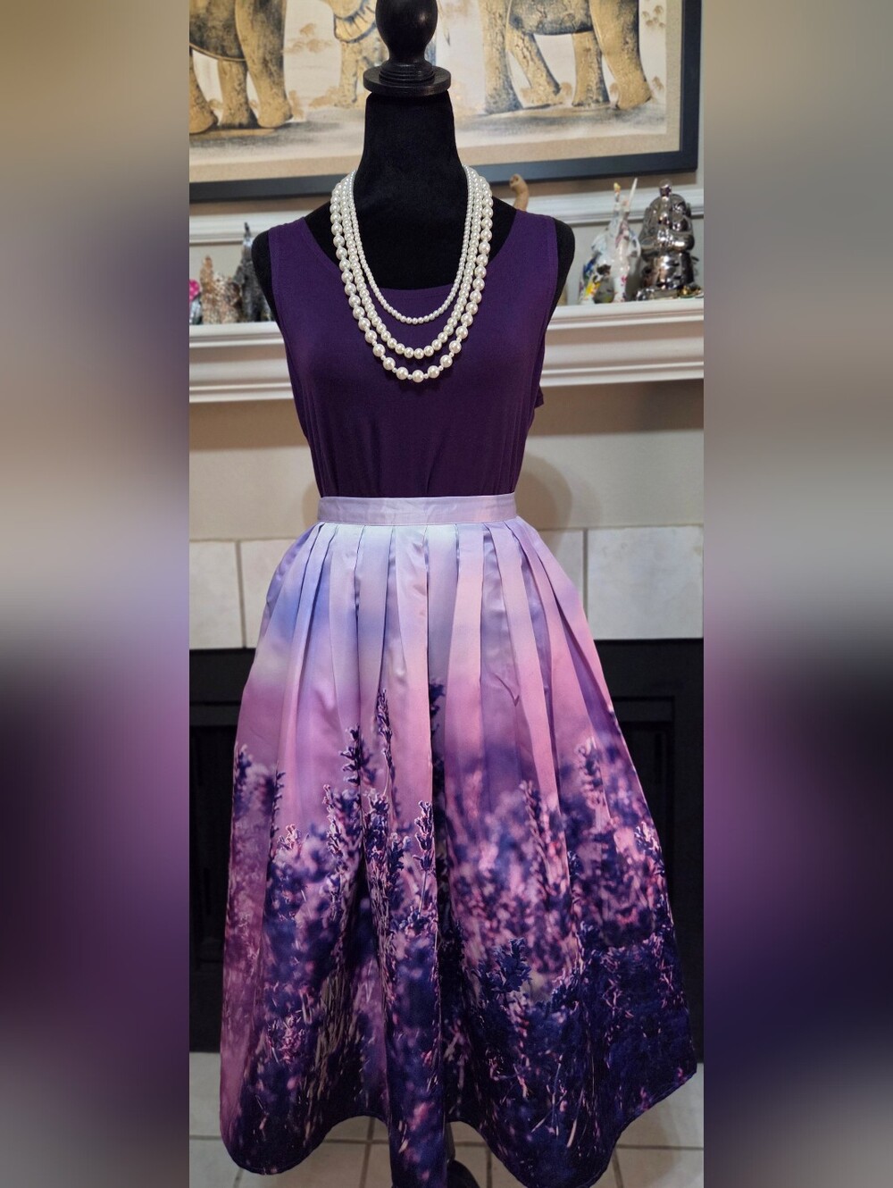 Cherish Purple Ombre Floral A-Line Skirt